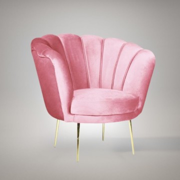 Fauteuil Orel en velours rose et pieds dorés