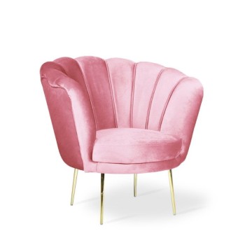 Fauteuil Orel en velours rose et pieds dorés