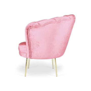 Fauteuil Orel en velours rose et pieds dorés