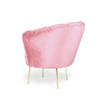 Fauteuil Orel en velours rose et pieds dorés