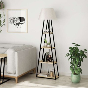 Lampadaire en métal noir avec étagères en chêne Pal 50x165