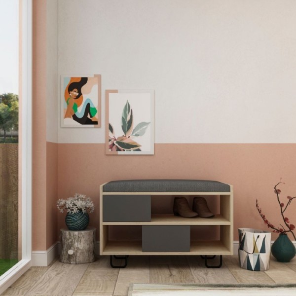 Banc à chaussures Troy en chêne et anthracite avec coussin Banc à chaussures Troy en chêne et anthracite avec coussin