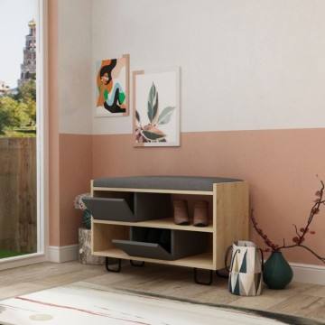 Banc à chaussures Troy en chêne et anthracite avec coussin