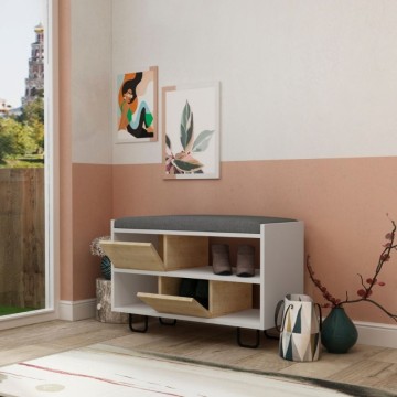 Banc à chaussures Troy en chêne et blanc avec coussin