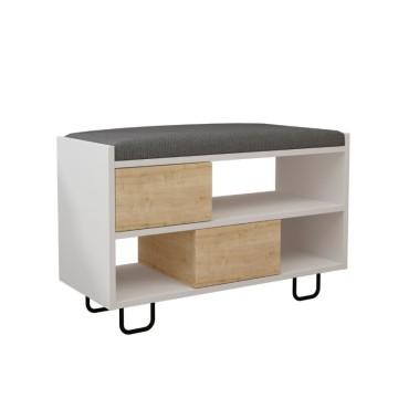 Banc à chaussures Troy en chêne et blanc avec coussin