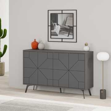 Buffet 4 portes anthracite avec design géométrique Dune 123x35x77,4