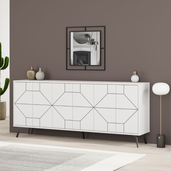 Buffet blanc à 6 portes avec design géométrique Dune 184x35x77,4 Buffet blanc à 6 portes avec design géométrique Dune 184x35x77,4