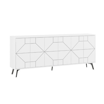 Buffet blanc à 6 portes avec design géométrique Dune 184x35x77,4