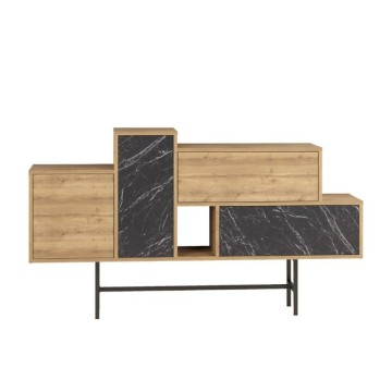 Buffet en bois naturel avec portes et tiroirs effet marbre noir Hermes 160