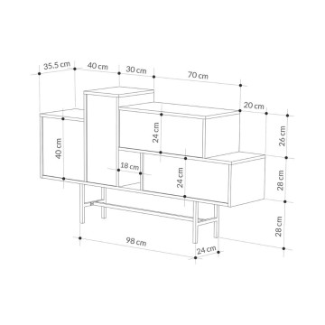 Buffet en bois naturel avec portes et tiroirs effet marbre noir Hermes 160