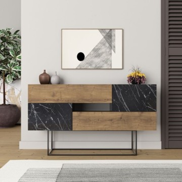 Buffet 2 portes et 2 tiroirs en bois naturel et marbre noir Eros 145x40x82h