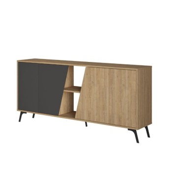 Buffet chêne et anthracite 4 portes Fiona 180x35,6x82H
