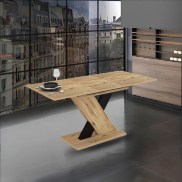 Table à rallonge en chêne avec détails noirs Axi 120x75x76H