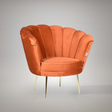 Fauteuil coquille Orel babyface velours rouille et pieds or