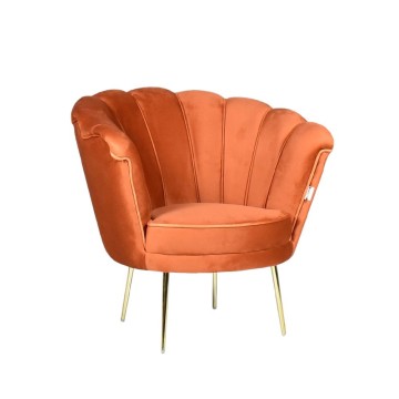 Fauteuil coquille Orel babyface velours rouille et pieds or