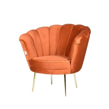 Fauteuil coquille Orel babyface velours rouille et pieds or