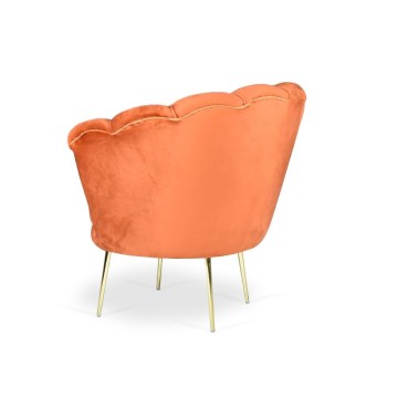 Fauteuil coquille Orel babyface velours rouille et pieds or