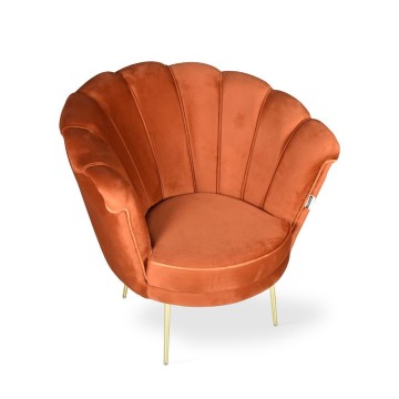 Fauteuil coquille Orel babyface velours rouille et pieds or