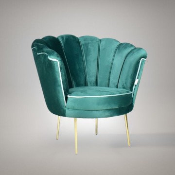 Fauteuil Orel en velours vert foncé et pieds dorés