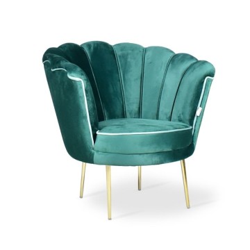 Fauteuil Orel en velours vert foncé et pieds dorés