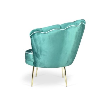 Fauteuil Orel en velours vert foncé et pieds dorés