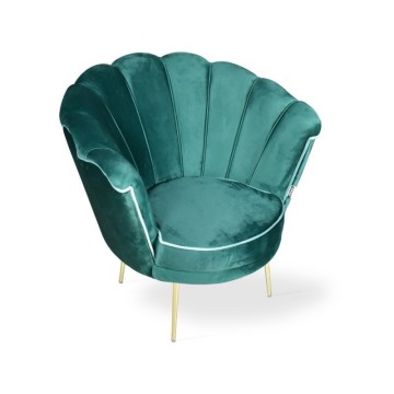 Fauteuil Orel en velours vert foncé et pieds dorés
