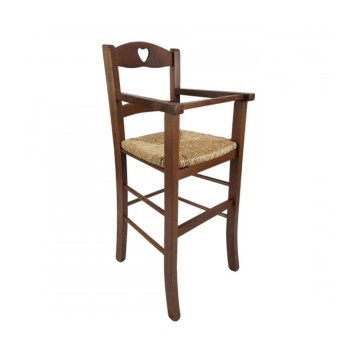 Chaise haute enfant 708 en bois de noyer et assise en paille