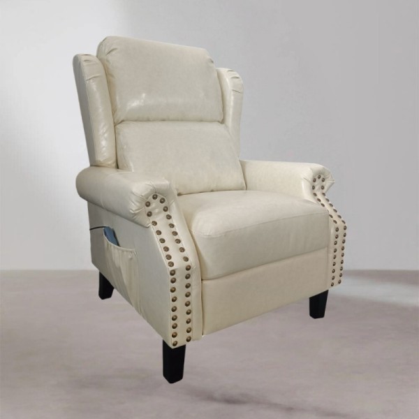 Fauteuil Wing en similicuir beige avec massage et dossier chauffant Fauteuil Wing en similicuir beige avec massage et dossier chauffant