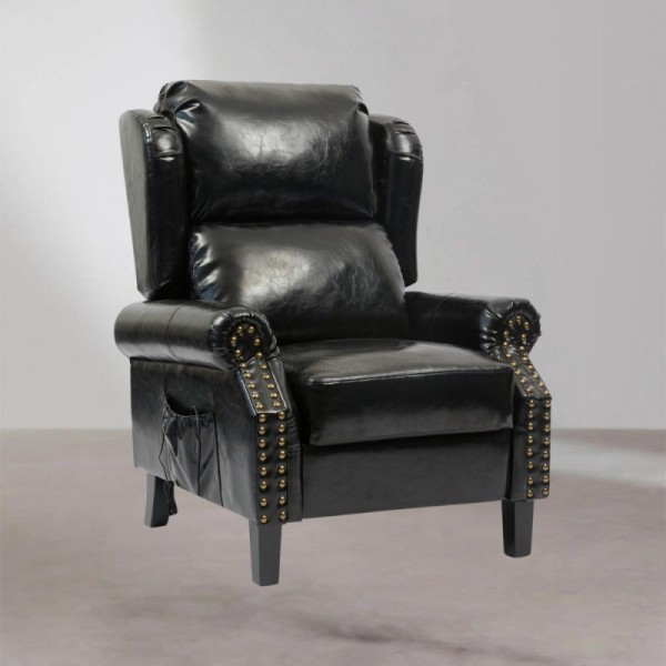 Fauteuil Wing en simili-cuir noir avec massage et dossier chauffant Fauteuil Wing en simili-cuir noir avec massage et dossier chauffant