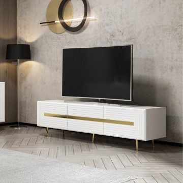 Meuble TV 3 portes blanc Jose gold details 180x42x50h