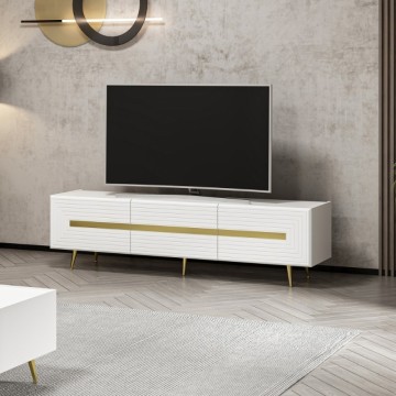 Meuble TV 3 portes blanc Jose gold details 180x42x50h