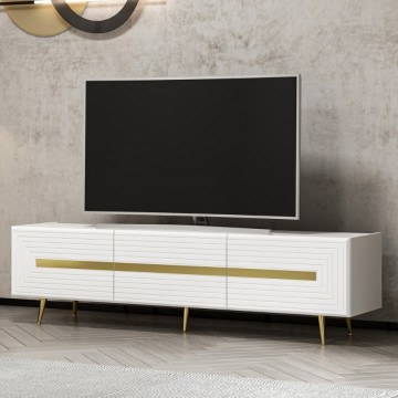 Meuble TV 3 portes blanc Jose gold details 180x42x50h