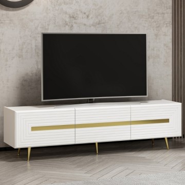 Meuble TV 3 portes blanc Jose gold details 180x42x50h