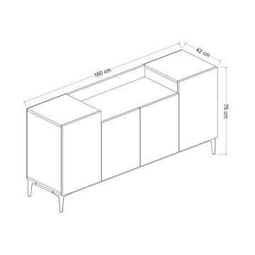 Ellaria buffet 4 portes en noyer 160x42x75h