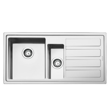 Smeg LD102D-2 évier à encastrer en acier inoxydable brossé avec 2 cuves et égouttoir à droite 100x50