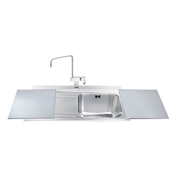Smeg LI91SGS évier encastrable 1 cuve et égouttoir à gauche en acier inoxydable avec planches à découper en verre argenté