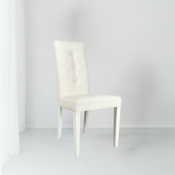 Chaise en tissu blanc avec décoration florale Montecarlo 3 boutons