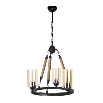 Plafonnier rétro noir avec détails en corde 3 points lumineux Lotus ASZ0954