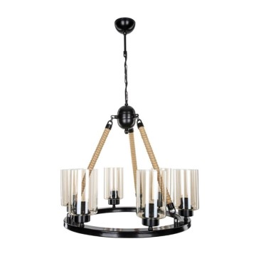 Plafonnier noir de style rétro avec détails en corde 6 points lumineux Lotus ASZ0686