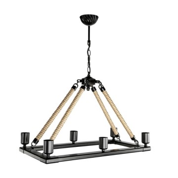 Plafonnier rétro noir avec détails en corde 6 points lumineux Bohem ASZ0866