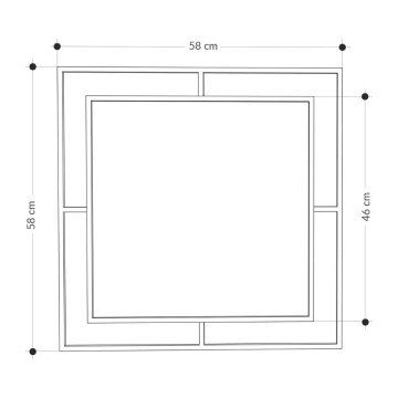 Miroir carré d'angle avec double cadre en métal doré