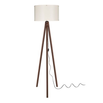 Lampadaire tripode en noyer avec abat-jour en tissu crème Aden ASZ1460