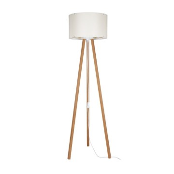 Lampadaire tripode en chêne avec abat-jour en tissu crème Piko ASZ1664