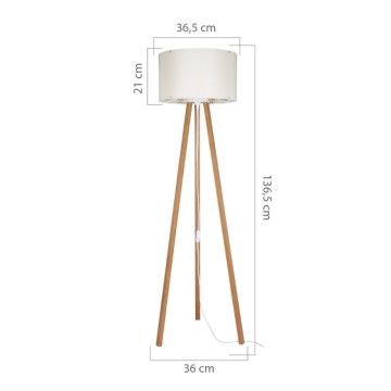Lampadaire tripode en chêne avec abat-jour en tissu crème Piko ASZ1664