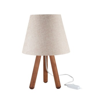 Lampe de table tripode en noyer et abat-jour en pin beige ASZ1452