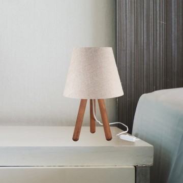 Lampe de table tripode en noyer et abat-jour en pin beige ASZ1452