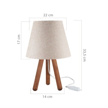 Lampe de table tripode en noyer et abat-jour en pin beige ASZ1452