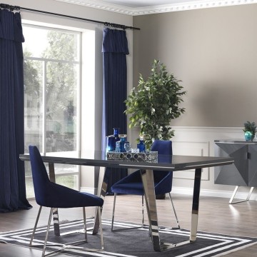 Table Enzio gris laqué brillant 185x95x78h