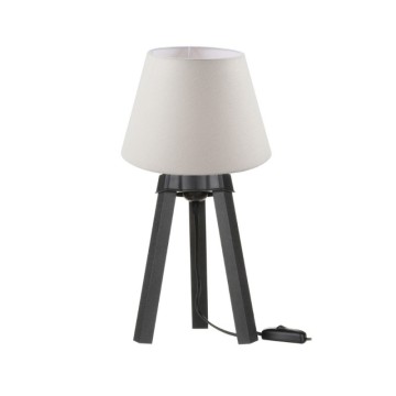 Lampe à poser sur trépied noir et abat-jour en tissu blanc PIKONE2632
