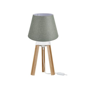 Lampe à poser sur trépied en chêne et abat-jour en tissu vert PIKORO2638